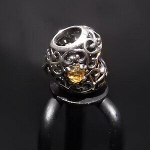 Retired Pandora Signature Silver Peridot August Birthstone Heart Bead Charm